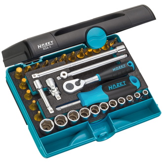 Hazet Steckschlüssel Satz 1/4" (6,3 mm) Vierkant hohl, Außen Sechskant-Tractionsprofil, Innen Sechskant, Kreuzschlitz PH, Pozidriv PZ, Schlitz, 33-tlg