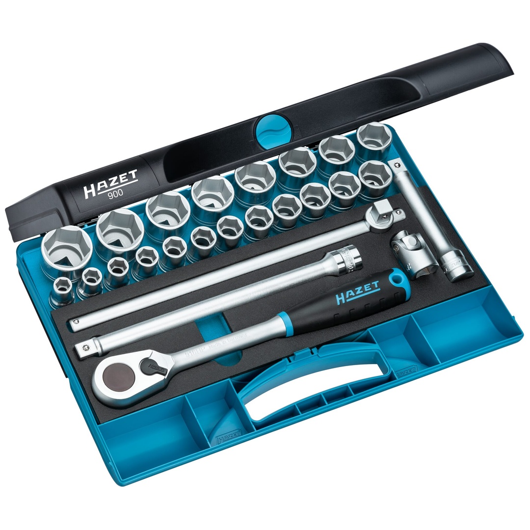 Hazet Steckschlüssel Satz 1/2 (12,5 mm) Vierkant hohl, Außen Sechskant-Tractionsprofil, 25-tlg., 10 - 32