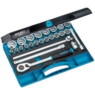 Hazet Steckschlüssel Satz 1/2" (12,5 mm) Vierkant hohl, Außen Doppelsechskant-Tractionsprofil, 25-tlg., 10 - 32