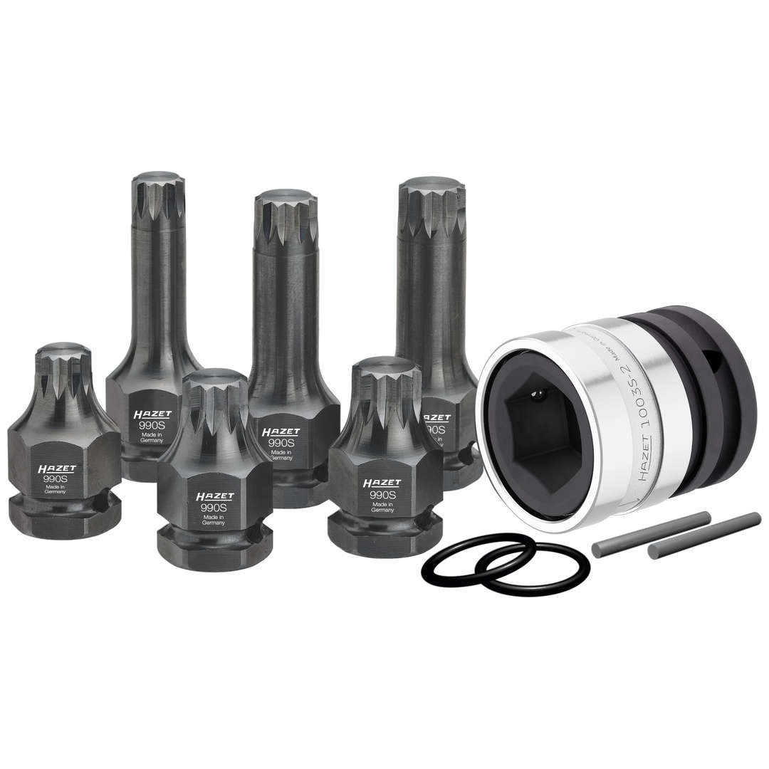 Hazet Schlag-Maschinenschrauber Schraubendreher-Steckschlüsseleinsatz Satz 990S/11, 3/4 (20 mm) Vierkant hohl, 1/2 (12,5 mm) Vierkant hohl, 24 mm Au