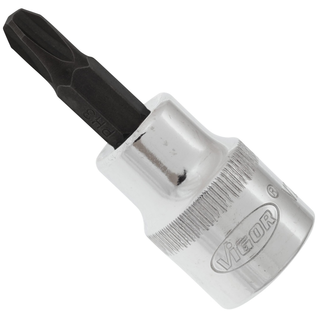 VIGOR Schraubendrehereinsatz, V2291N, 3/8 (10 mm) Vierkant hohl, Pozidriv Profil PZ, SW PZ1