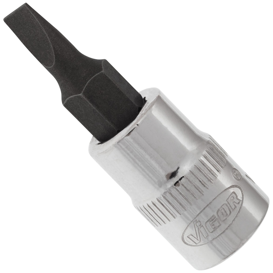 VIGOR Schraubendrehereinsatz, 1/4 (6,3 mm) Vierkant hohl, Schlitz Profil, SW 0,8 x 4 mm