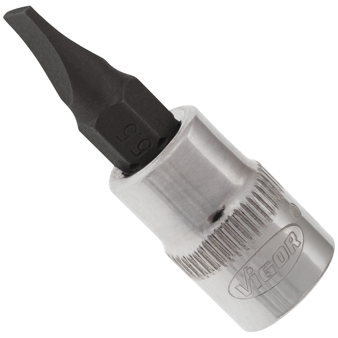 VIGOR Schraubendrehereinsatz, 1/4 (6,3 mm) Vierkant hohl, Schlitz Profil, SW 1 x 5,5 mm