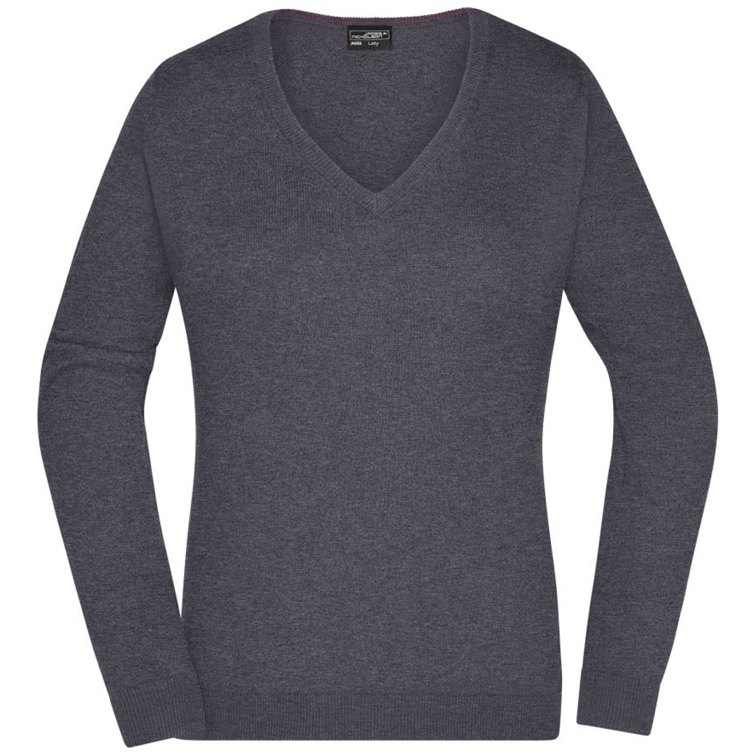 James & Nicholson Damen V-Auschnitt-Pullover JN658 Gr. S anthracite-melange