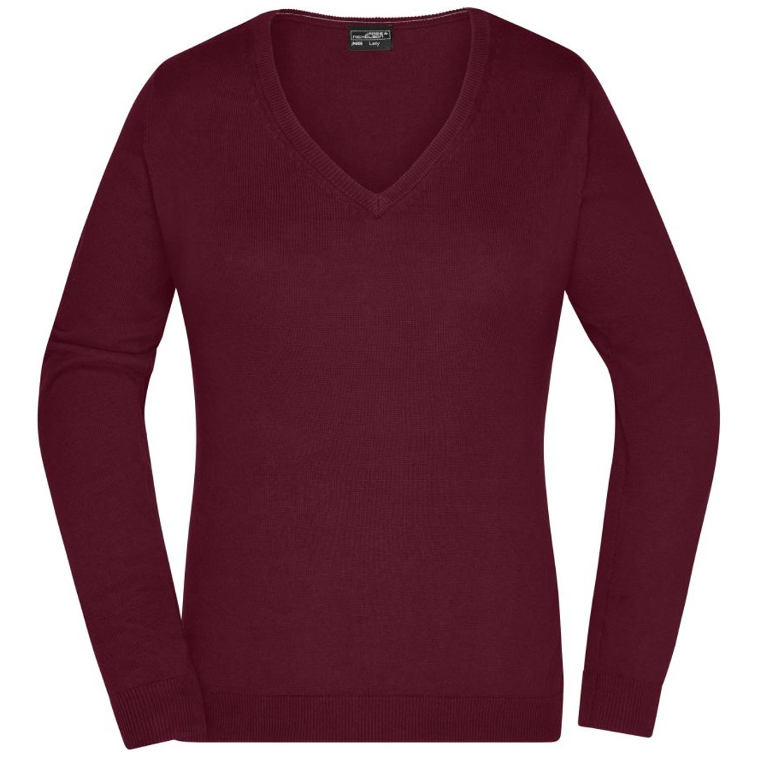 James & Nicholson Damen V-Auschnitt-Pullover JN658 Gr. L bordeaux