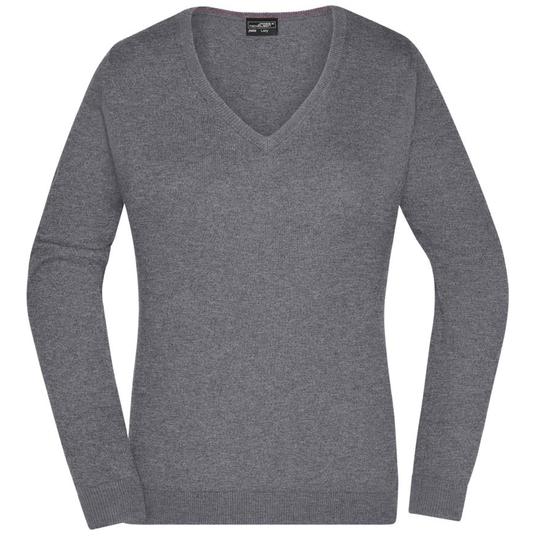 James & Nicholson Damen V-Auschnitt-Pullover JN658 Gr. 2XL grey-heather