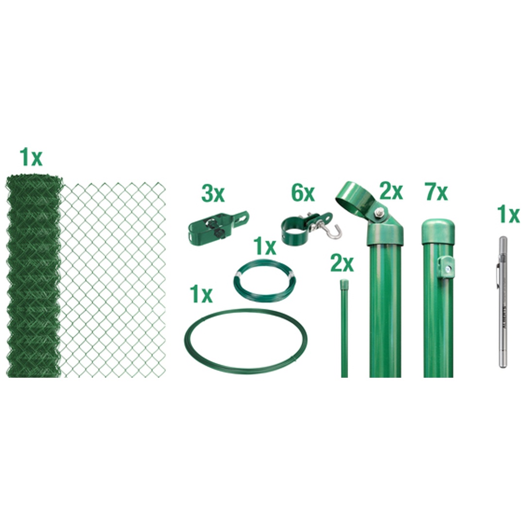 ALBERTS Set Maschendrahtzaun, grün kstbe., z.E., Graphitstift, Länge 15 m, Höhe 2000 mm