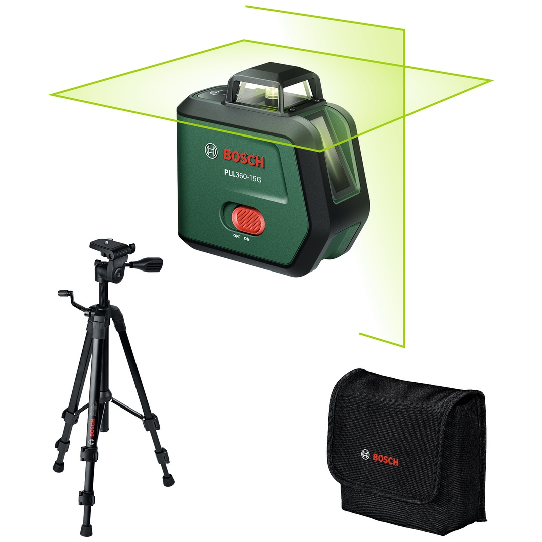 Bosch Professional Bosch Kreuzlinien-Laser PLL360-15G Set, incl. 1x Akku BA 3.6V 2 Ah, Stativ, Tasche