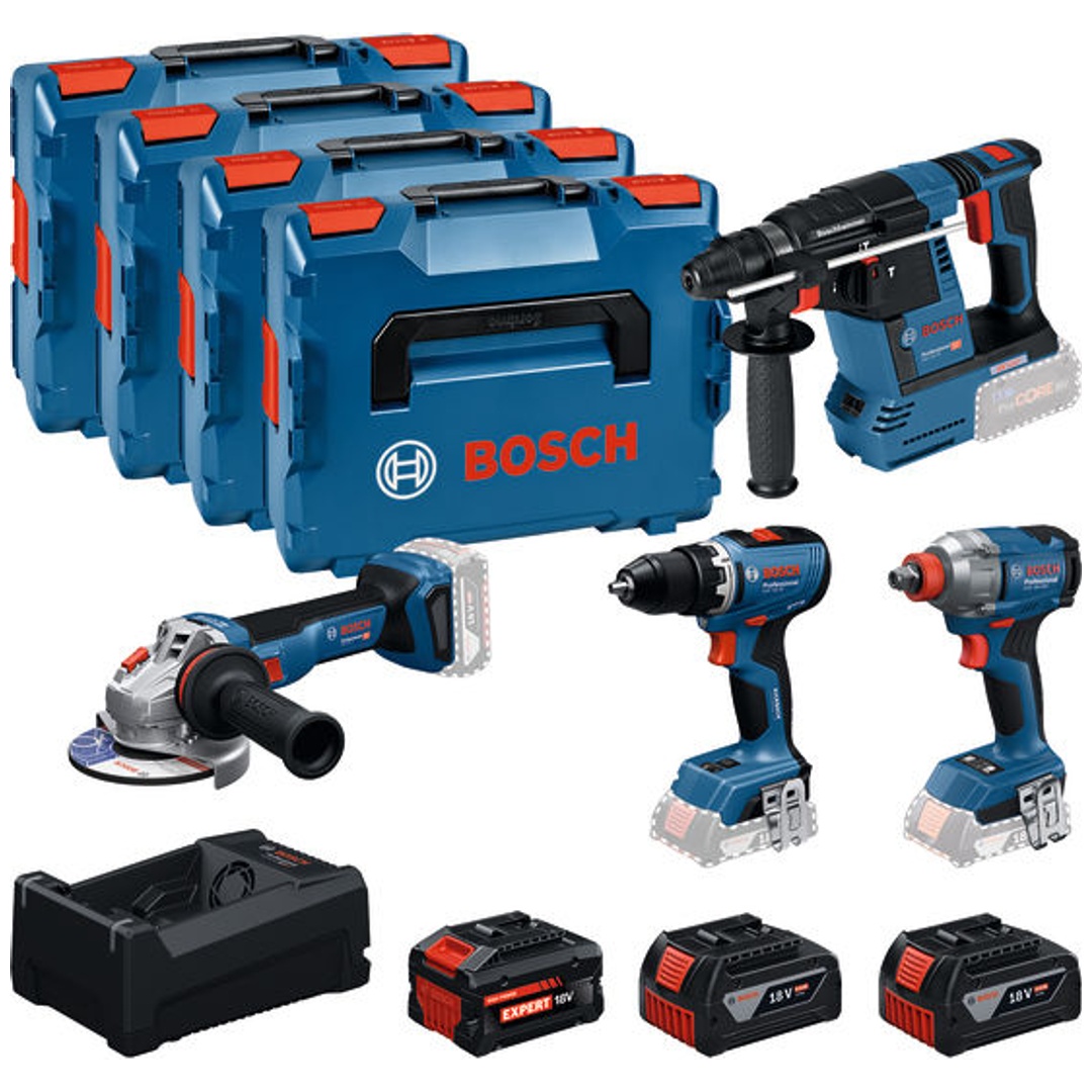 Bosch Professional Bosch Combo Kit 18V Werkzeug-Set: GSR 18V-65 + GDX 18V-285 + GBH 18V-26 + GWS 18V-11