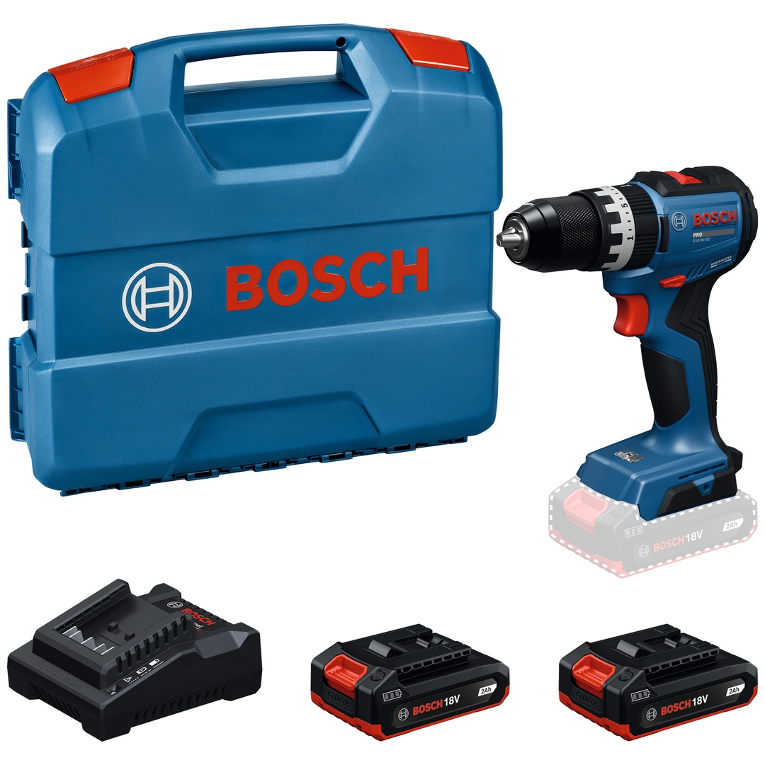 Bosch Professional Bosch Akku-Schlagbohrschrauber GSB18V-52, incl. 2x Akku 2 Ah, Schnellladegerät, L-Case
