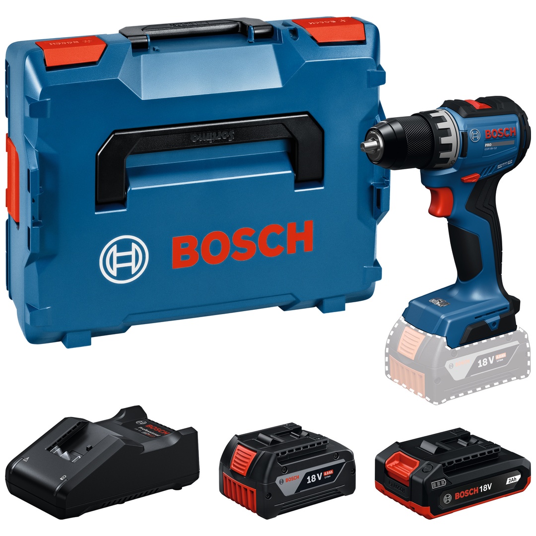 Bosch Professional Bosch Akku-Bohrschrauber GSR18V-52, incl. 2x Akku 2 bzw. 4 Ah, Schnelladegerät, L-BOXX