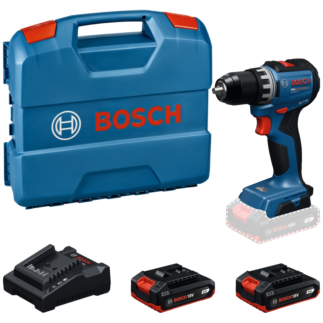 Bosch Professional Bosch Akku-Bohrschrauber GSR18V-52, incl. 2x Akku 2 Ah, Schnellladegerät, L-Case