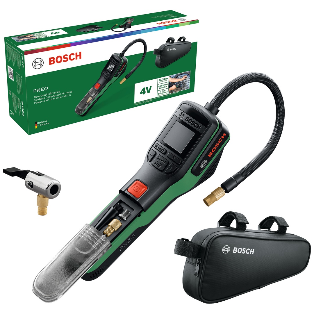 Bosch Akku-Druckluftpumpe PNEO, incl. Zubehör, Fahrradtasche