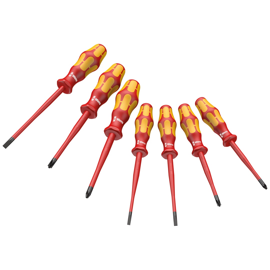 Wera 160 iSS/7 Schraubendrehersatz Kraftform Plus Serie 100. Mit reduziertem Klingen- und Griffdurchmesser, 7-tlg.