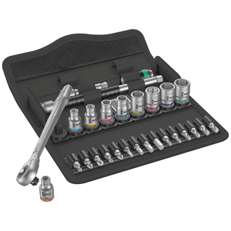Wera 8100 SA 10 Zyklop Metal-Knarrensatz, Durchsteckvierkant, 1/4"-Antrieb, zöllig, 28-tlg.