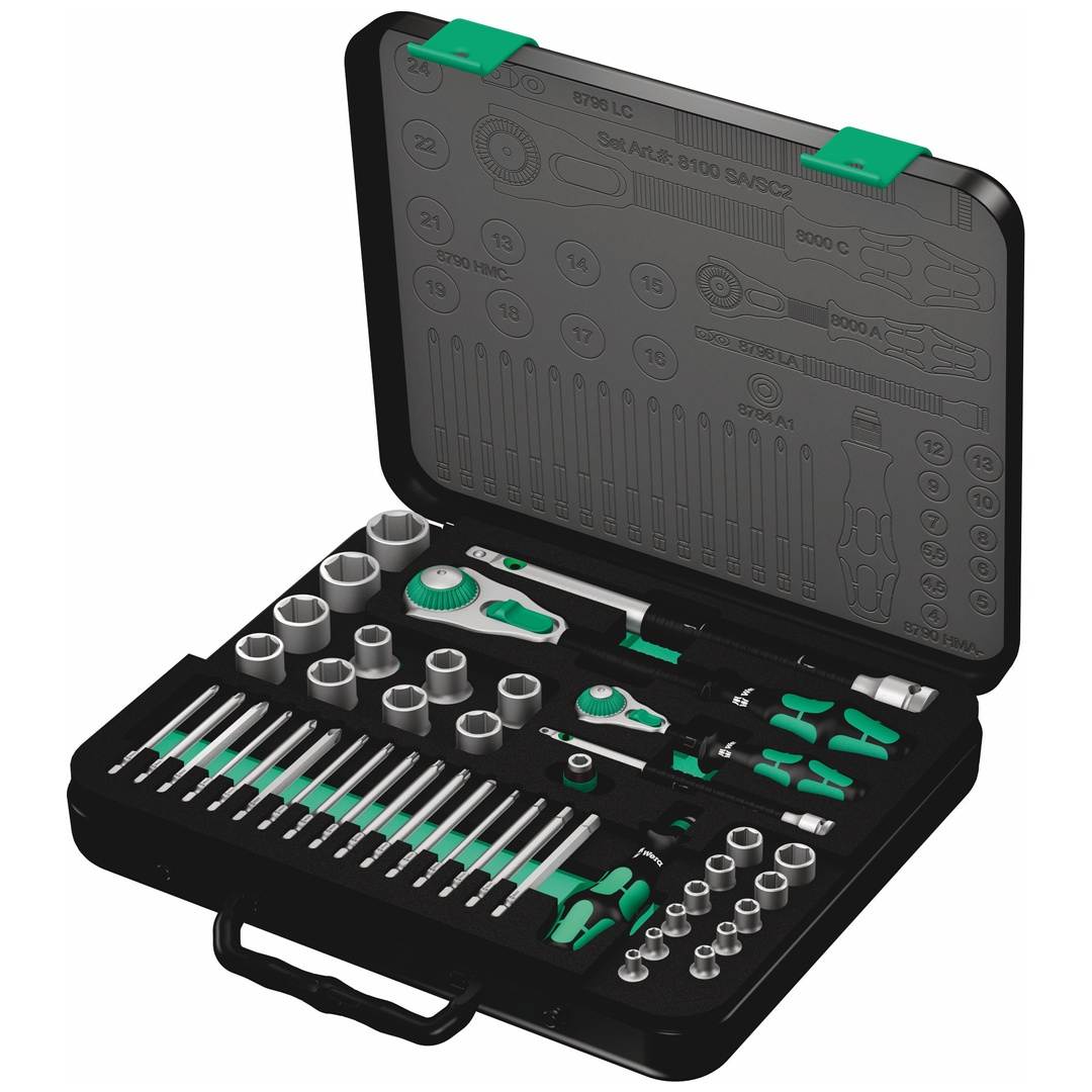 Wera 8100 SA/SC 2 Zyklop Speed-Knarrensatz, 1/4-Antrieb und 1/2-Antrieb, metrisch, 43-tlg.