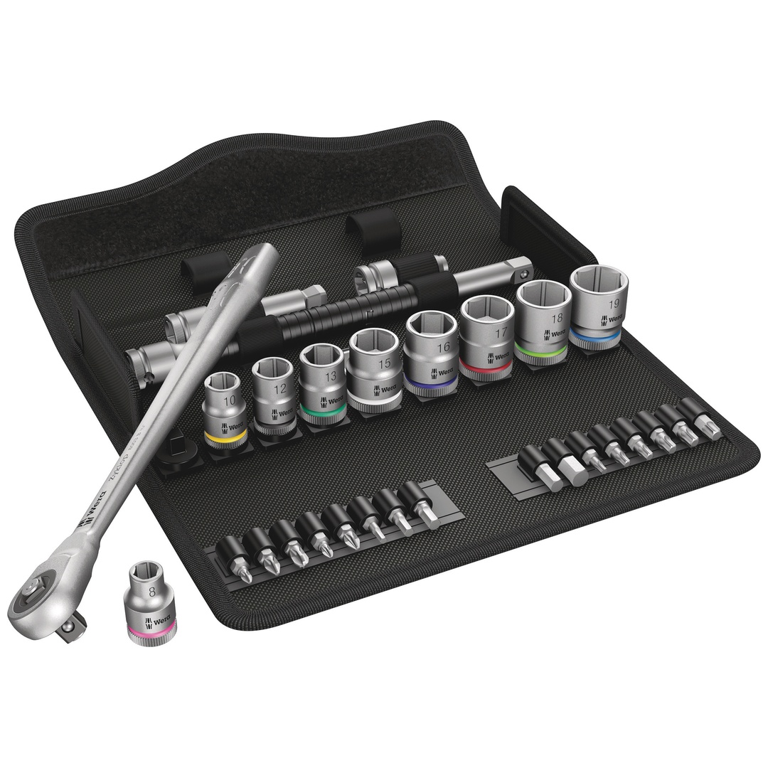 Wera 8100 SB 7 Zyklop Metal-Knarrensatz, Durchsteckvierkant, 3/8-Antrieb, metrisch, 29-tlg.