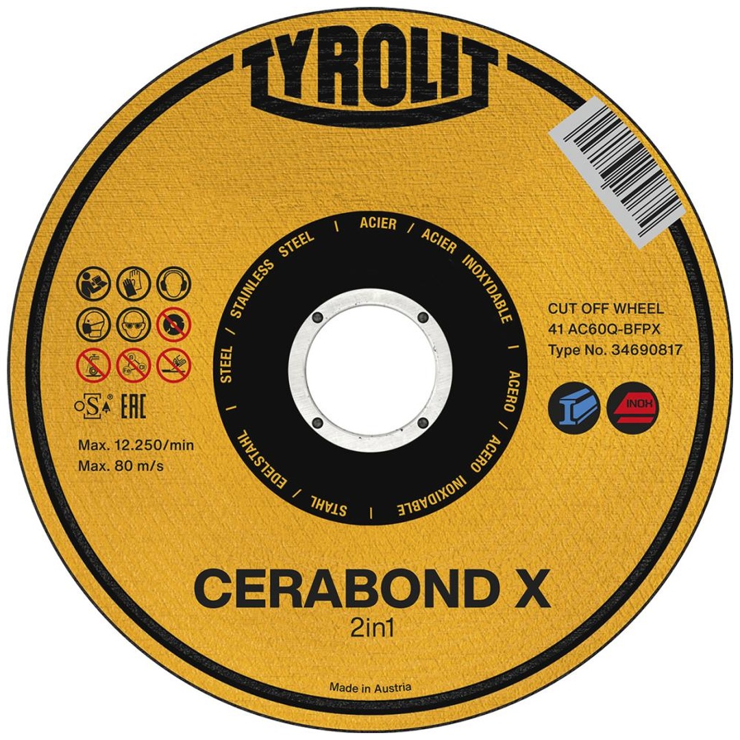 TYROLIT Trennscheibe CERABOND X 115 x 1,6 mm, gerade Stahl+INOX p6138473