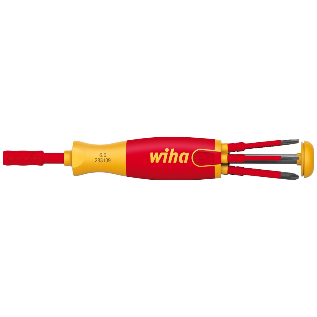 Wiha Schraubendreher mit Bit Magazin LiftUp electric Schlitz, Phillips, PlusMinus/Pozidriv mit 6 slimBits