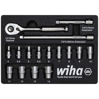 Wiha Ratschenschlüssel Set 1/4" 16-tlg. in Schaumeinlage