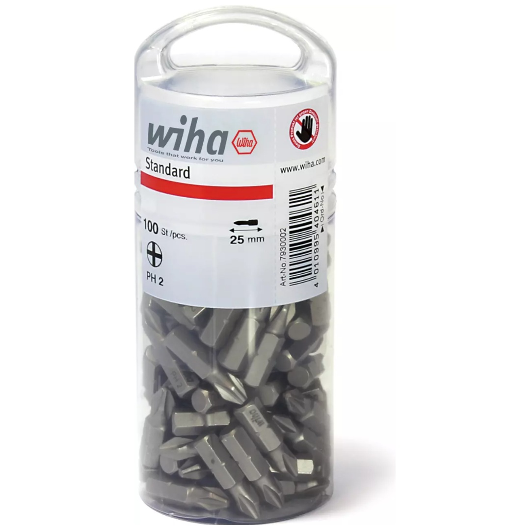 Wiha Bit Standard 25 mm Phillips (PH2) 100-tlg. 1/4 in Großpackung