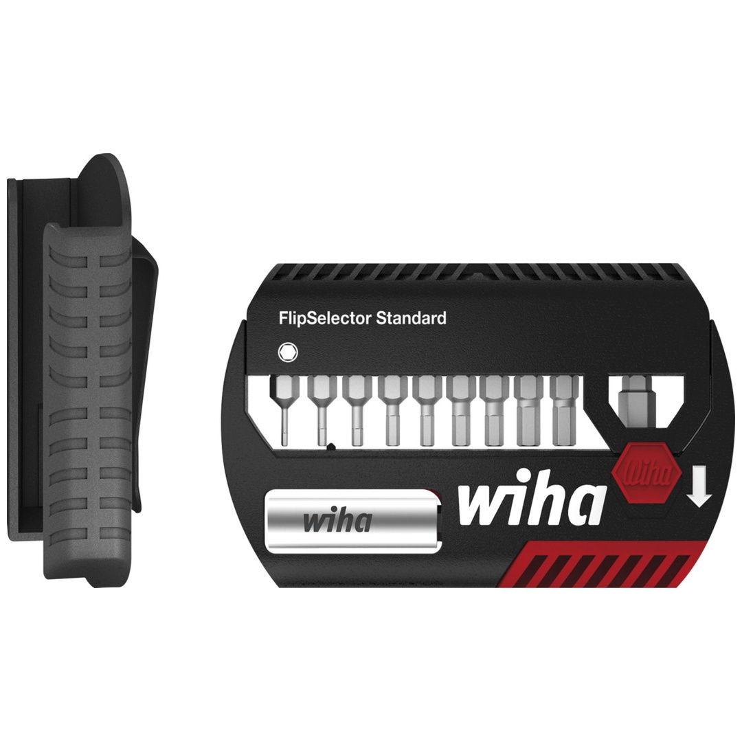 Wiha Bit Set FlipSelector Standard 25 mm Sechskant 11-tlg. 1/4 C6,3 mit Gürtelclip
