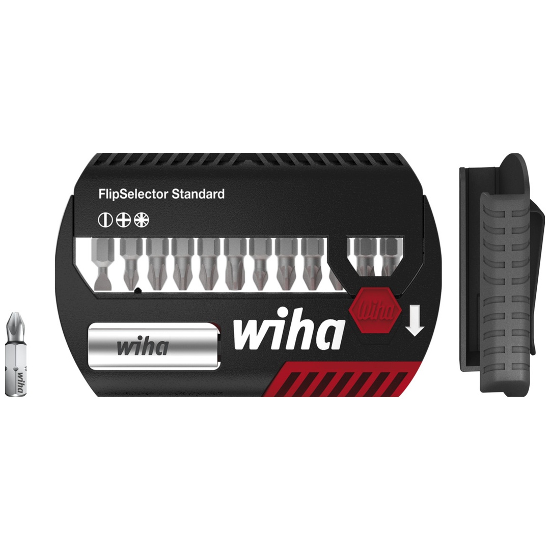 Wiha Bit Set FlipSelector Standard 25 mm Schlitz, Phillips, Pozidriv 13-tlg. 1/4 C6,3 mit Gürtelclip