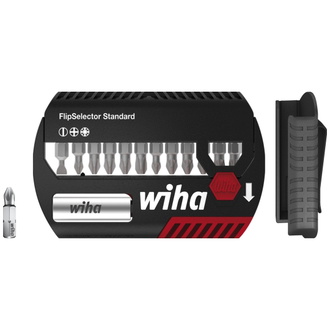 Wiha Bit Set FlipSelector Standard 25 mm Schlitz, Phillips, Pozidriv 13-tlg. 1/4" C6,3 mit Gürtelclip