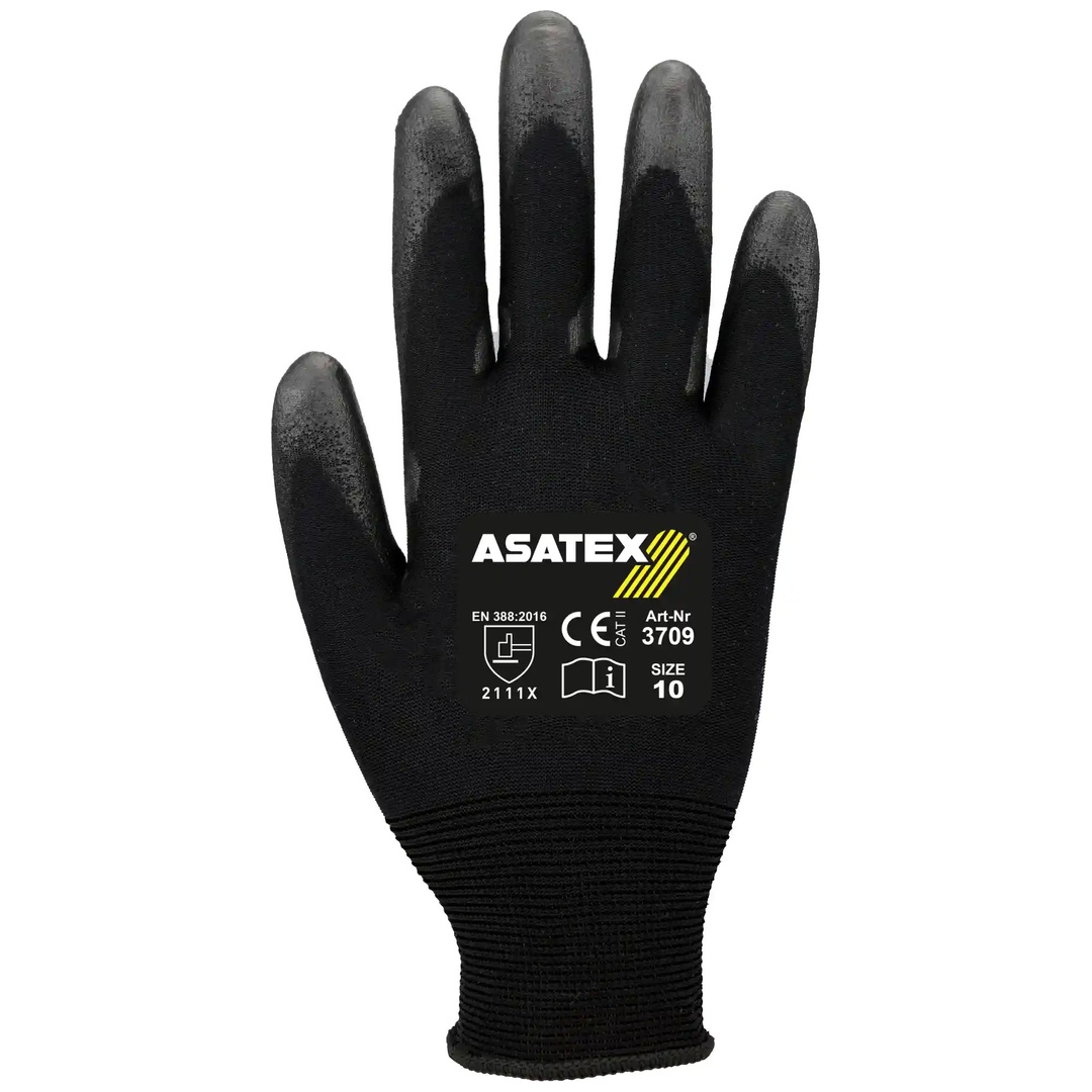 Asatex PU Handschuh 3709 EN 388 Gr. 10 schwarz