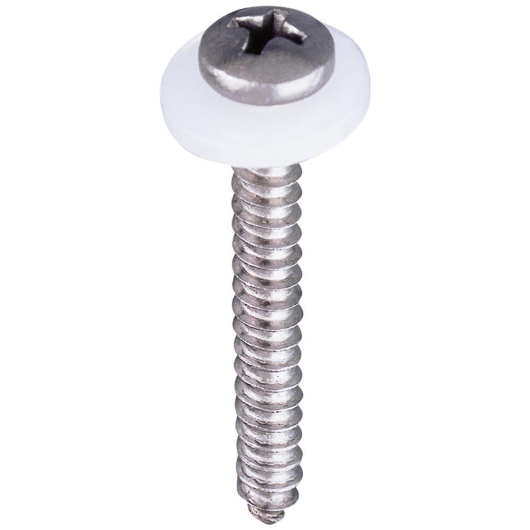 E-NORMpro Fensterbankschraube m. Polyamidscheibe natur, 3,9x16mm, Kreuzschlitz Pozidrive, A2 blank, Blechgewinde, Feingewinde, Kunststoffscheibe
