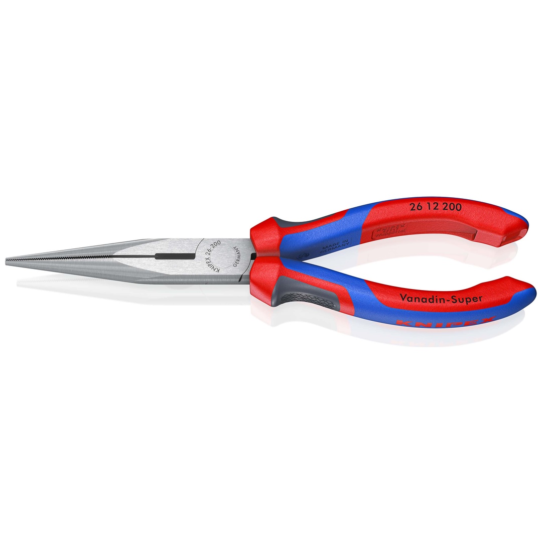 Knipex Flachrundzange mit Schneide (Storchschnabelzange), mit Mehrkomponenten-Hüllen, schwarz atramentiert 200 mm, flach-runde Backen