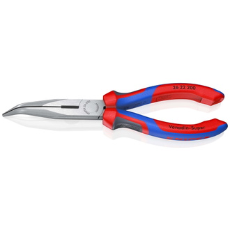 Knipex Flachrundzange mit Schneide (Storchschnabelzange), mit Mehrkomponenten-Hüllen, schwarz atramentiert 200 mm, Backen gewinkelt, 40°