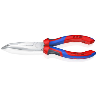 Knipex Flachrundzange mit Schneide (Storchschnabelzange), mit Mehrkomponenten-Hüllen, verchromt 200 mm, Backen gewinkelt, 40°