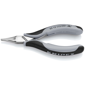Knipex Elektronik-Greifzange ESD, mit Mehrkomponenten-Hüllen, 115 mm, flache, breite Backen