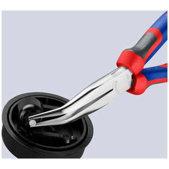 Knipex Mechanikerzange, mit Mehrkomponenten-Hüllen, verchromt, 200 mm, 40° gewinkelte, flach-runde Backen