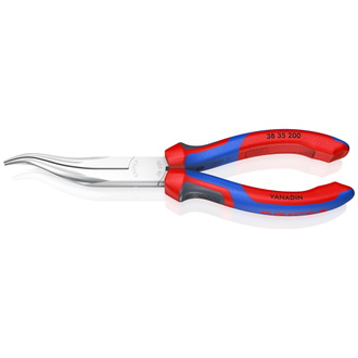 Knipex Mechanikerzange, mit Mehrkomponenten-Hüllen, verchromt, 200 mm, gekröpfte, flach-runde Backen