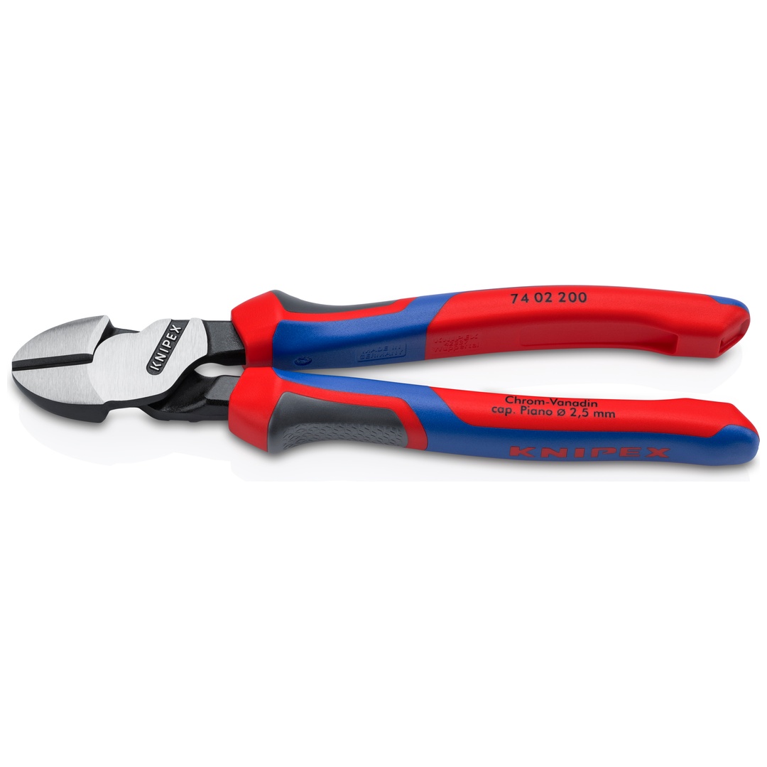 Knipex Kraft-Seitenschneider, mit Mehrkomponenten-Hüllen, schwarz atramentiert 200 mm, Art.Nr. 74 02 200