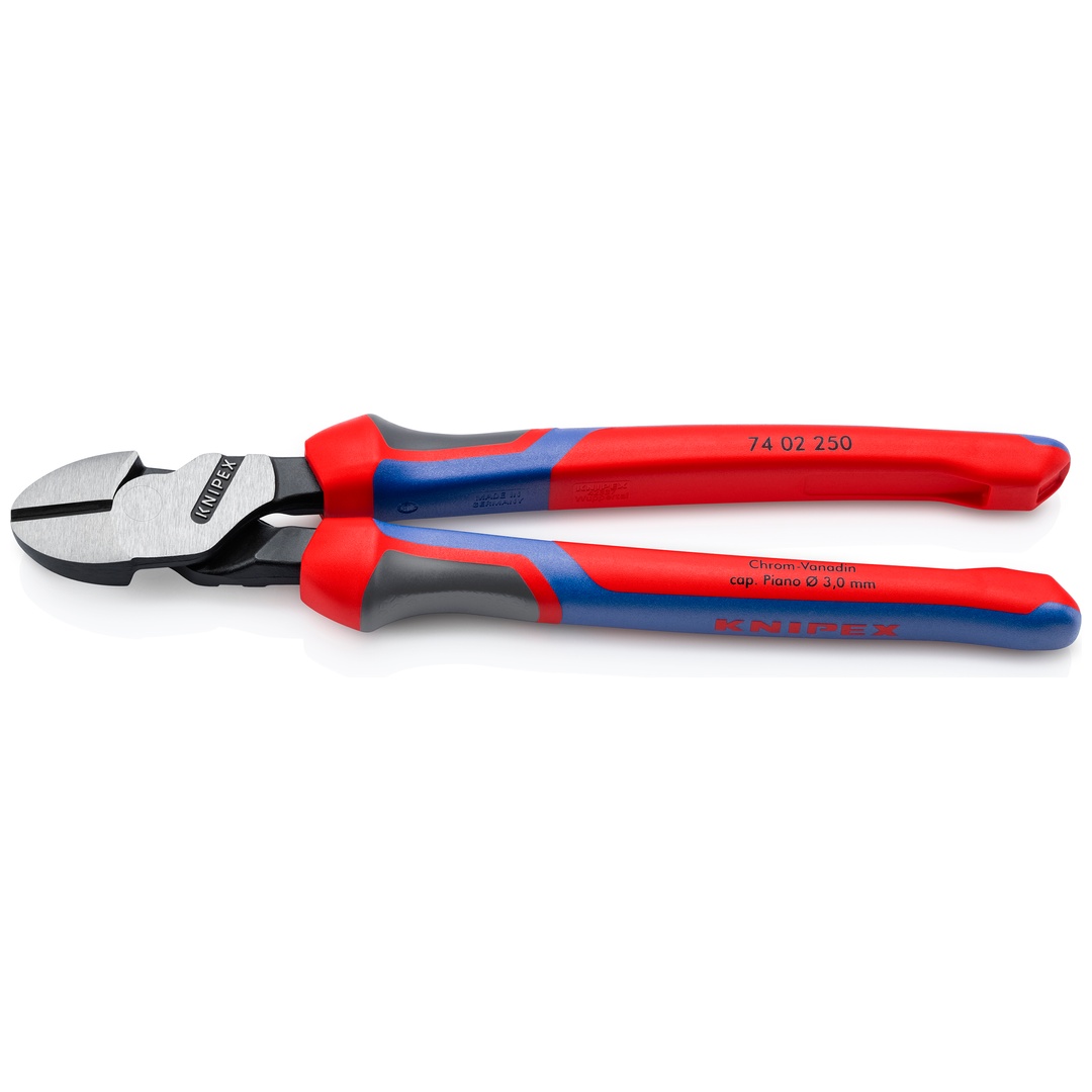 Knipex Kraft-Seitenschneider, mit Mehrkomponenten-Hüllen, schwarz atramentiert 250 mm, Art.Nr. 74 02 250