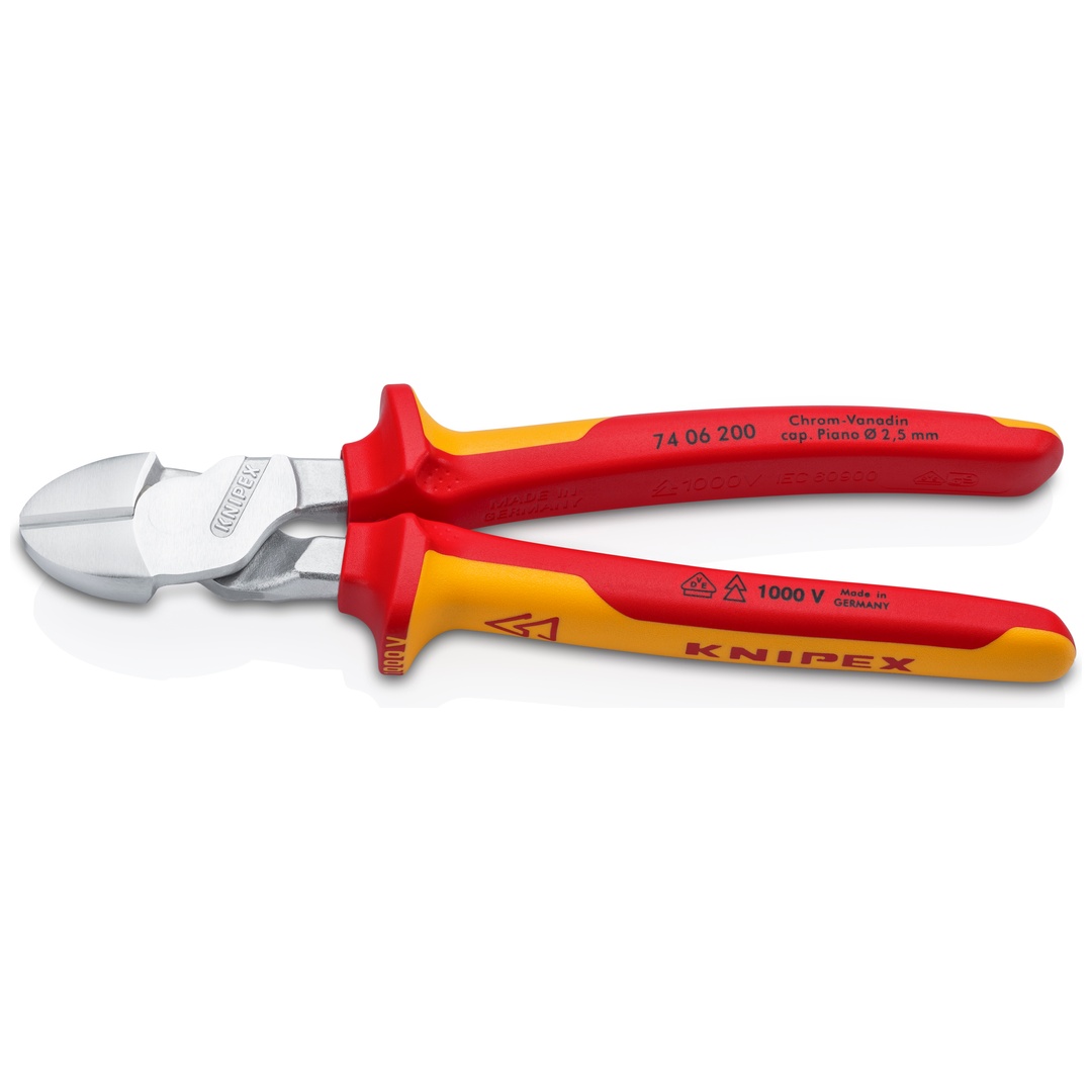 Knipex Kraft-Seitenschneider isoliert mit Mehrkomponenten-Hüllen, VDE-geprüft verchromt 200 mm