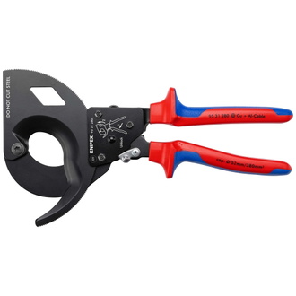 Knipex Kabelschneider (Ratschenprinzip), mit Mehrkomponenten-Hüllen, schwarz lackiert 280 mm (SB-Karte/Blister)