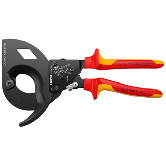 Knipex Kabelschneider (Ratschenprinzip) isoliert mit Mehrkomponenten-Hüllen, VDE-geprüft schwarz lackiert 280 mm (SB-Karte/Blister)