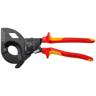 Knipex Kabelschneider (Ratschenprinzip) für stahlarmierte Kabel (SWA-Kabel) isoliert mit Mehrkomponenten-Hüllen, VDE-geprüft schwarz lackiert 315 mm