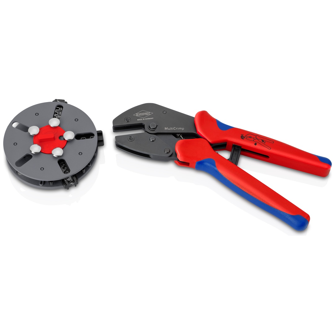 Knipex MultiCrimp Crimpzange mit Wechselmagazin mit Mehrkomponenten-Hüllen brüniert 250 mm