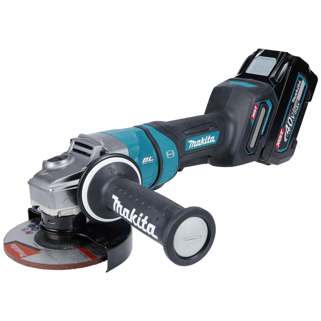 Makita Akku-Winkelschleifer 40 V, GA050GU201, incl. 2x Akku XGT 4 Ah, Schnellladegerät, Zubehör, MAKPAC