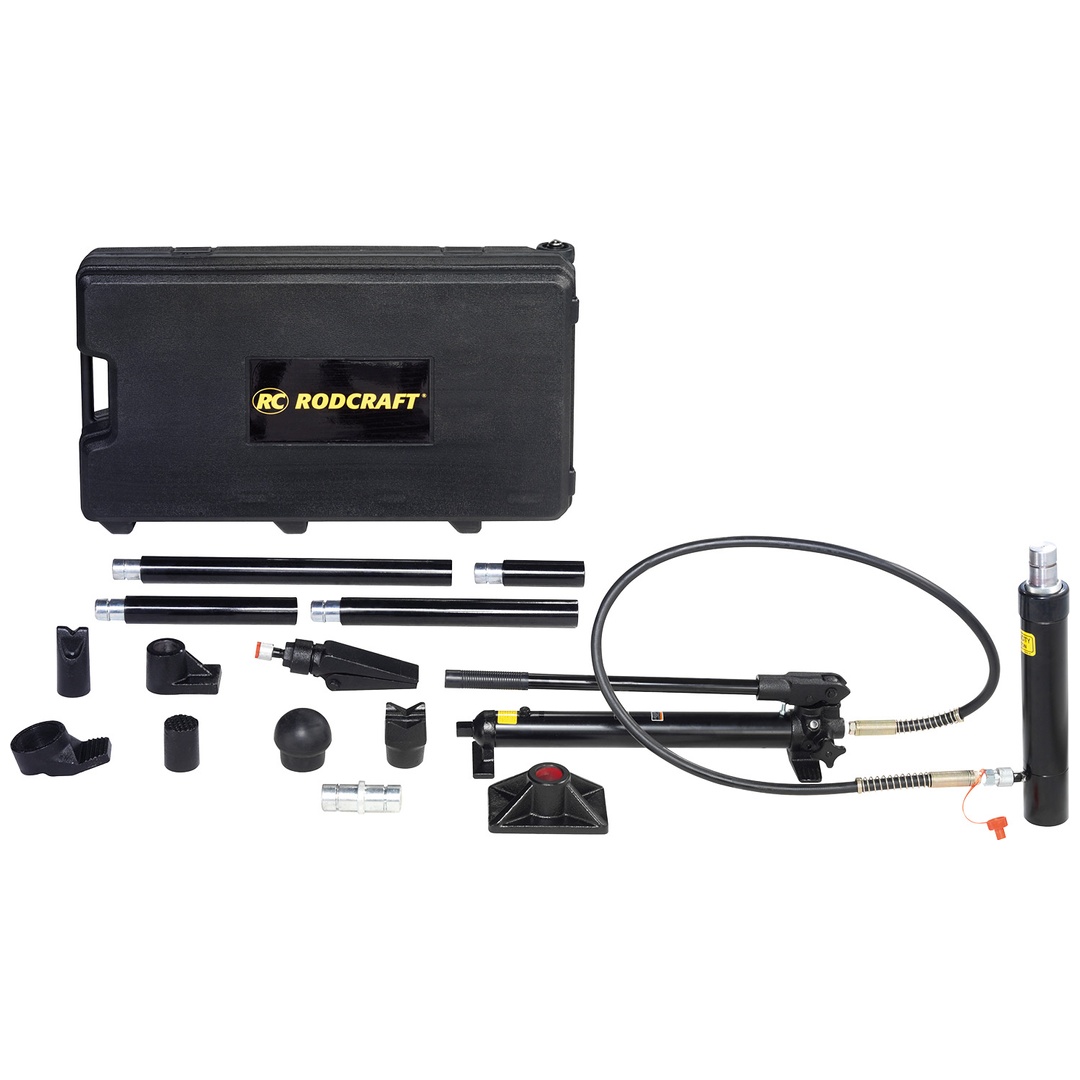 Rodcraft Werkzeug-Set HRS04: Hydraulischer Richtsatz, Kapazität 4 Tonnen, 17 Teile-Set, im Kunststoffkoffer, 2-stufige Handpumpe (700 bar), einfach Mo