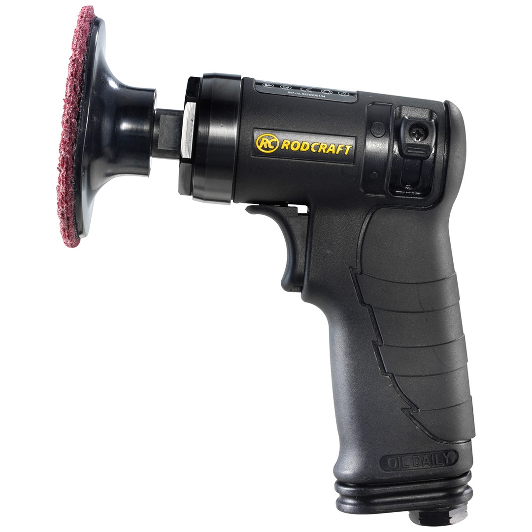 Rodcraft Werkzeug-Set RC7681K: Druckluft-Poliermaschine RC7681 und viel Zubehör, 50 mm und 75 mm Schleifpads, Drehzahl 15000 U/min, 150 W,