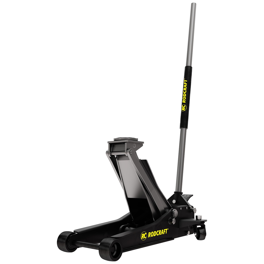 Rodcraft Rangier-Wagenheber mit 3 Tonnen Hubkraft mit niedrigem Profil, min. Höhe 95 mm, max. Höhe 520 mm, zwei Punpenkolben, 41 kg Gewicht,