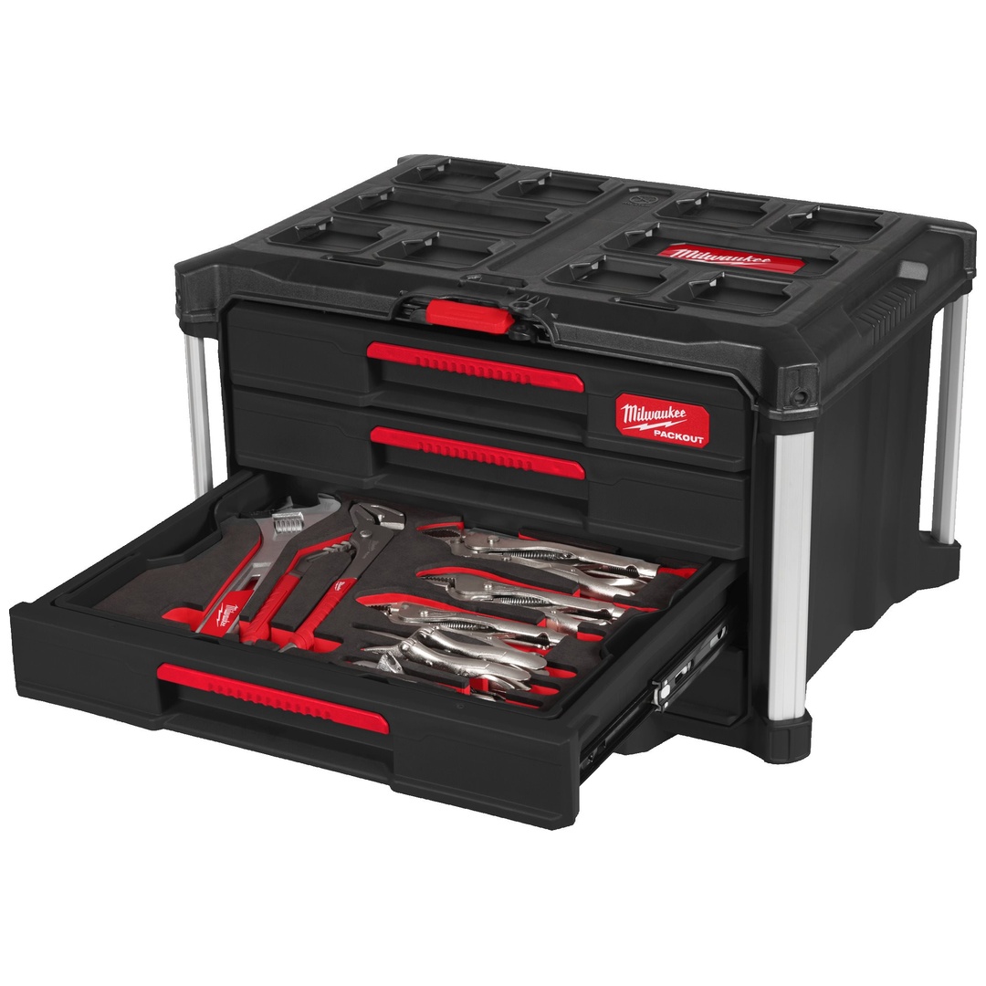 Milwaukee Mechaniker PACKOUT Set Koffer mit Schubladen, 76-tlg., Schraubendreher, Zangen und Hammer Set
