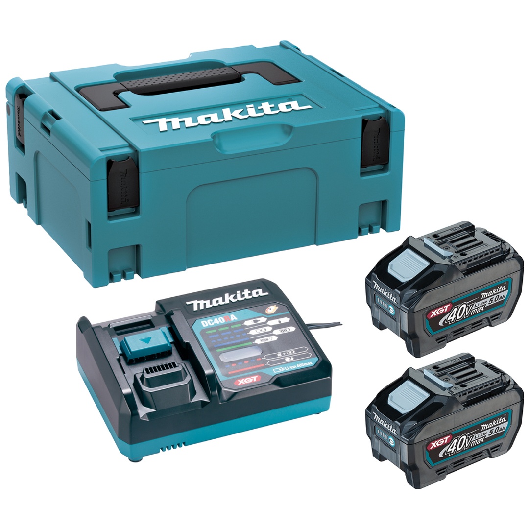 Makita Power Source-Kit PSKGRT2J, 40 V, 2x Akku BL4050F, 5 Ah, Schnelladegerät, MAKPAC