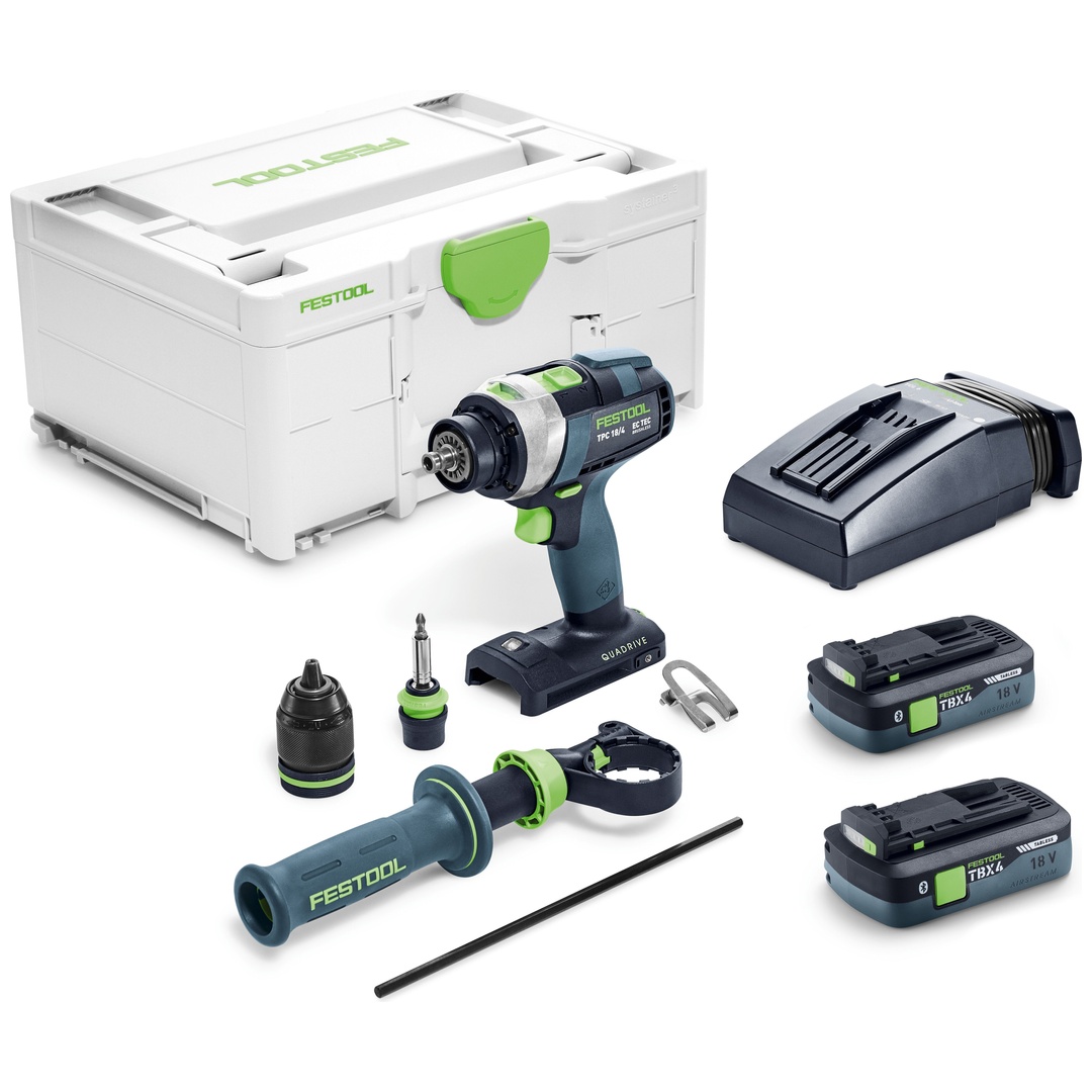 Festool Akku-Schlagbohrschrauber QUADRIVE TPC 18/4 TBX4,0 I-Plus, incl. 2x Akku 4 Ah, Schnellladegerät, Zubehör, Systainer